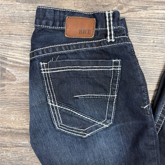 BKE Fulton Bootcut Jeans 30L Dark Wash Thick Stitch Denim - Picture 3 of 9